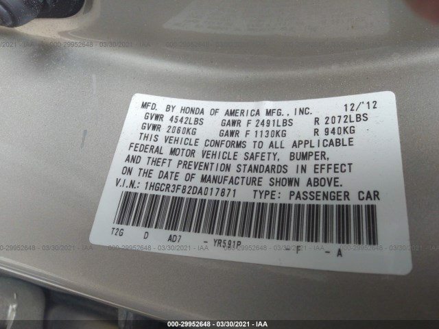 Photo 8 VIN: 1HGCR3F82DA017871 - HONDA ACCORD SDN 