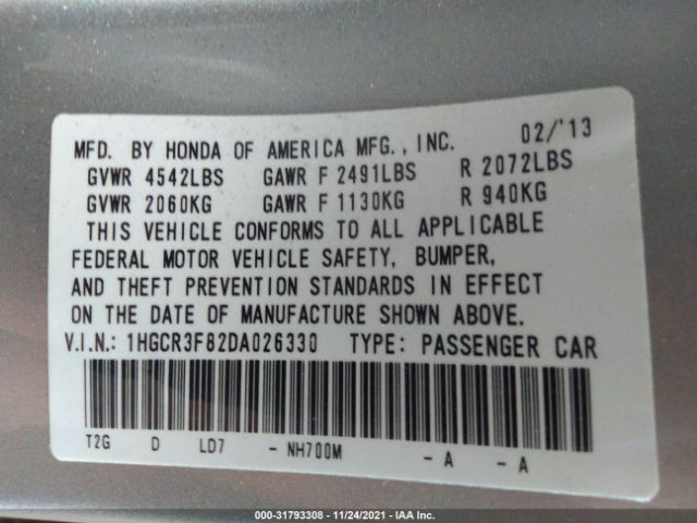 Photo 8 VIN: 1HGCR3F82DA026330 - HONDA ACCORD SDN 