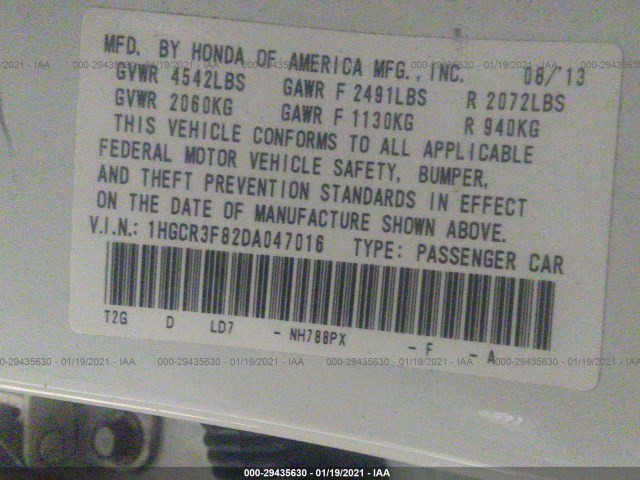 Photo 8 VIN: 1HGCR3F82DA047016 - HONDA ACCORD SDN 