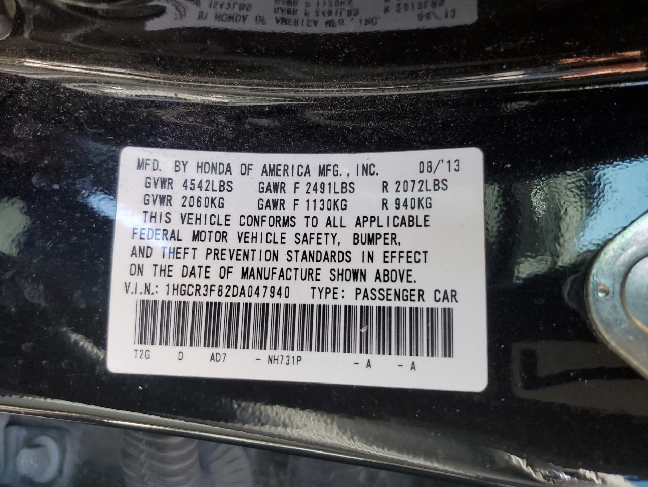 Photo 11 VIN: 1HGCR3F82DA047940 - HONDA ACCORD 