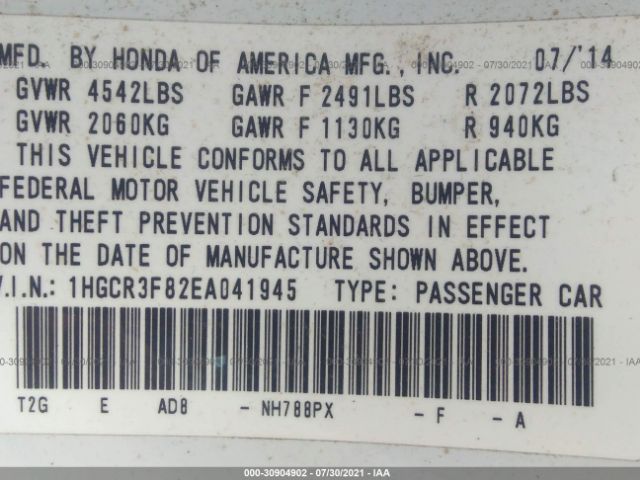 Photo 8 VIN: 1HGCR3F82EA041945 - HONDA ACCORD SEDAN 