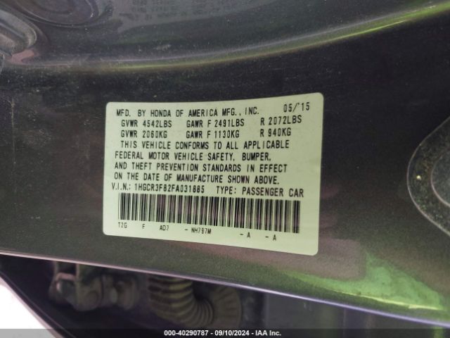 Photo 8 VIN: 1HGCR3F82FA031885 - HONDA ACCORD 