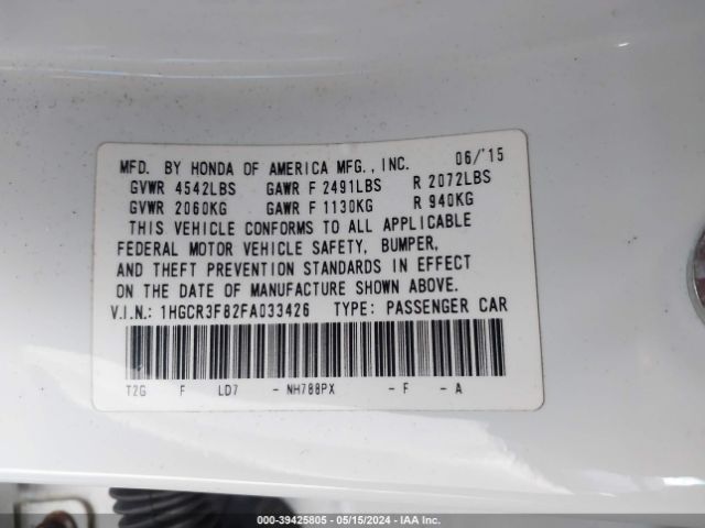 Photo 8 VIN: 1HGCR3F82FA033426 - HONDA ACCORD 