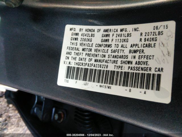 Photo 8 VIN: 1HGCR3F82FA036228 - HONDA ACCORD 