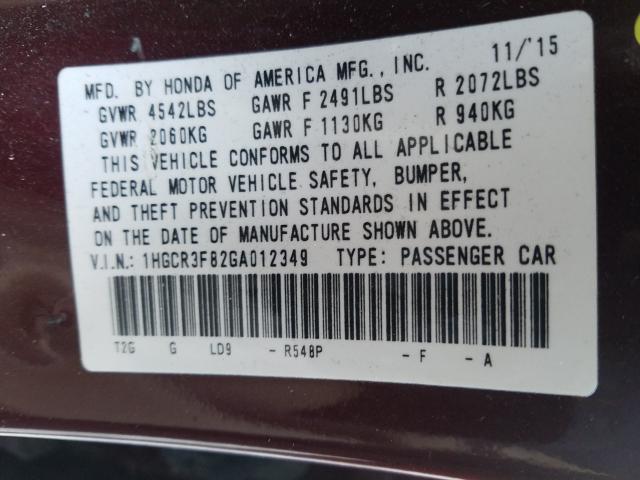 Photo 9 VIN: 1HGCR3F82GA012349 - HONDA ACCORD EXL 