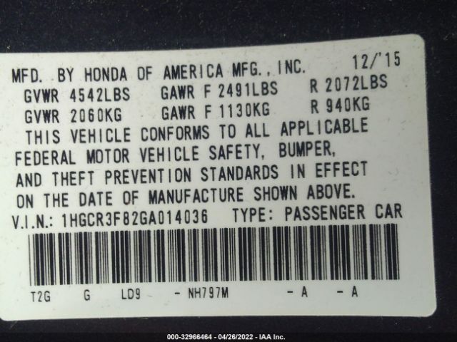 Photo 8 VIN: 1HGCR3F82GA014036 - HONDA ACCORD SEDAN 