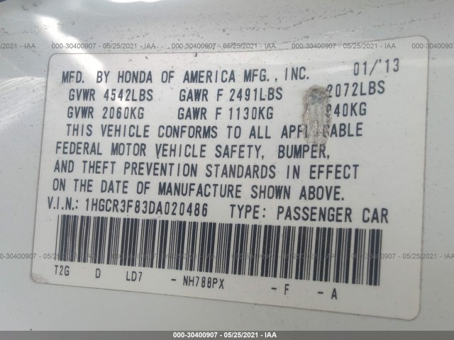 Photo 8 VIN: 1HGCR3F83DA020486 - HONDA ACCORD SDN 