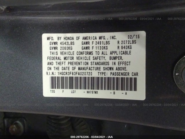 Photo 8 VIN: 1HGCR3F83FA020720 - HONDA ACCORD SEDAN 