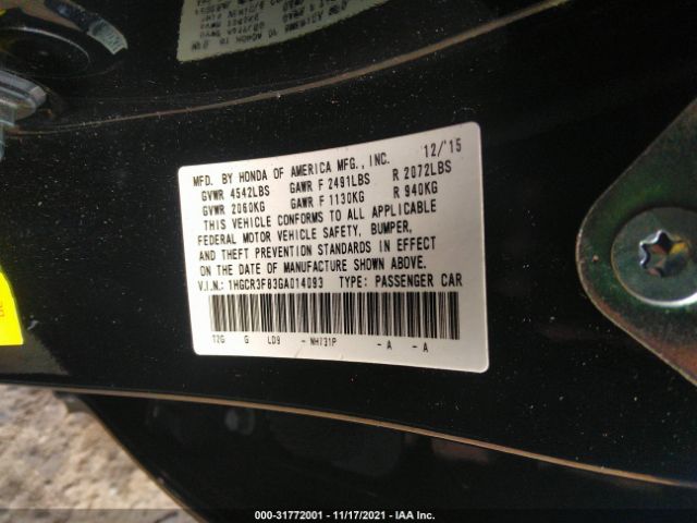 Photo 8 VIN: 1HGCR3F83GA014093 - HONDA ACCORD SEDAN 