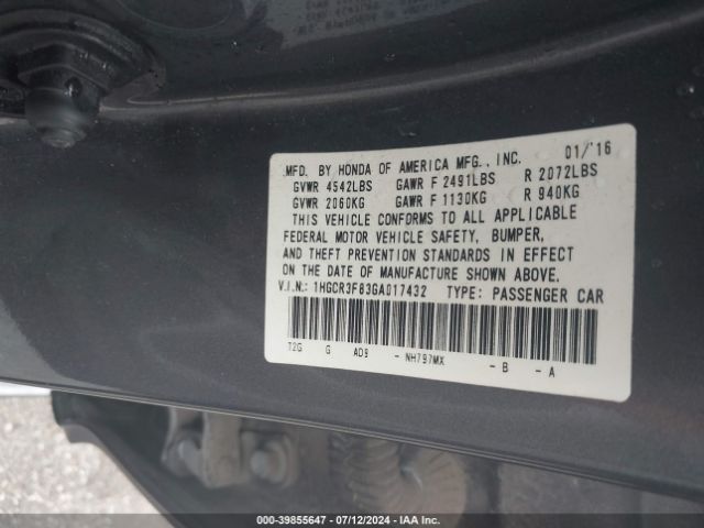 Photo 8 VIN: 1HGCR3F83GA017432 - HONDA ACCORD 