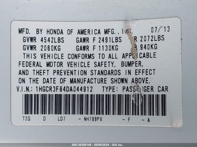 Photo 8 VIN: 1HGCR3F84DA044912 - HONDA ACCORD 