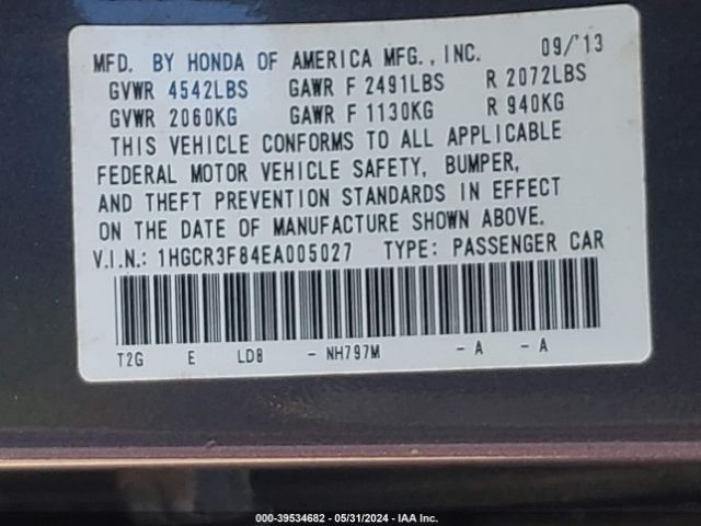 Photo 8 VIN: 1HGCR3F84EA005027 - HONDA ACCORD 