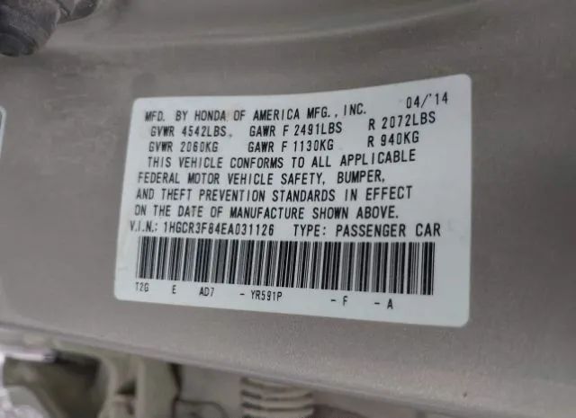 Photo 8 VIN: 1HGCR3F84EA031126 - HONDA ACCORD 