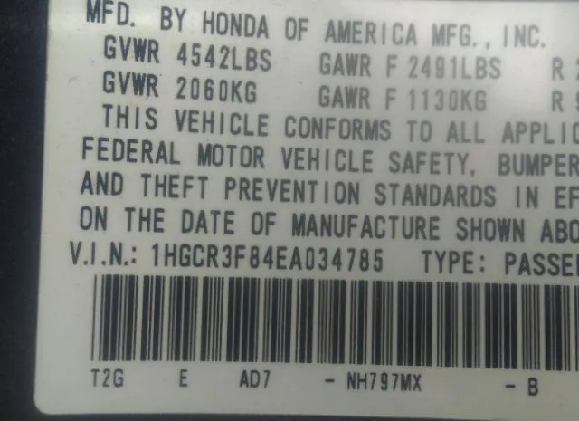 Photo 8 VIN: 1HGCR3F84EA034785 - HONDA ACCORD SEDAN 