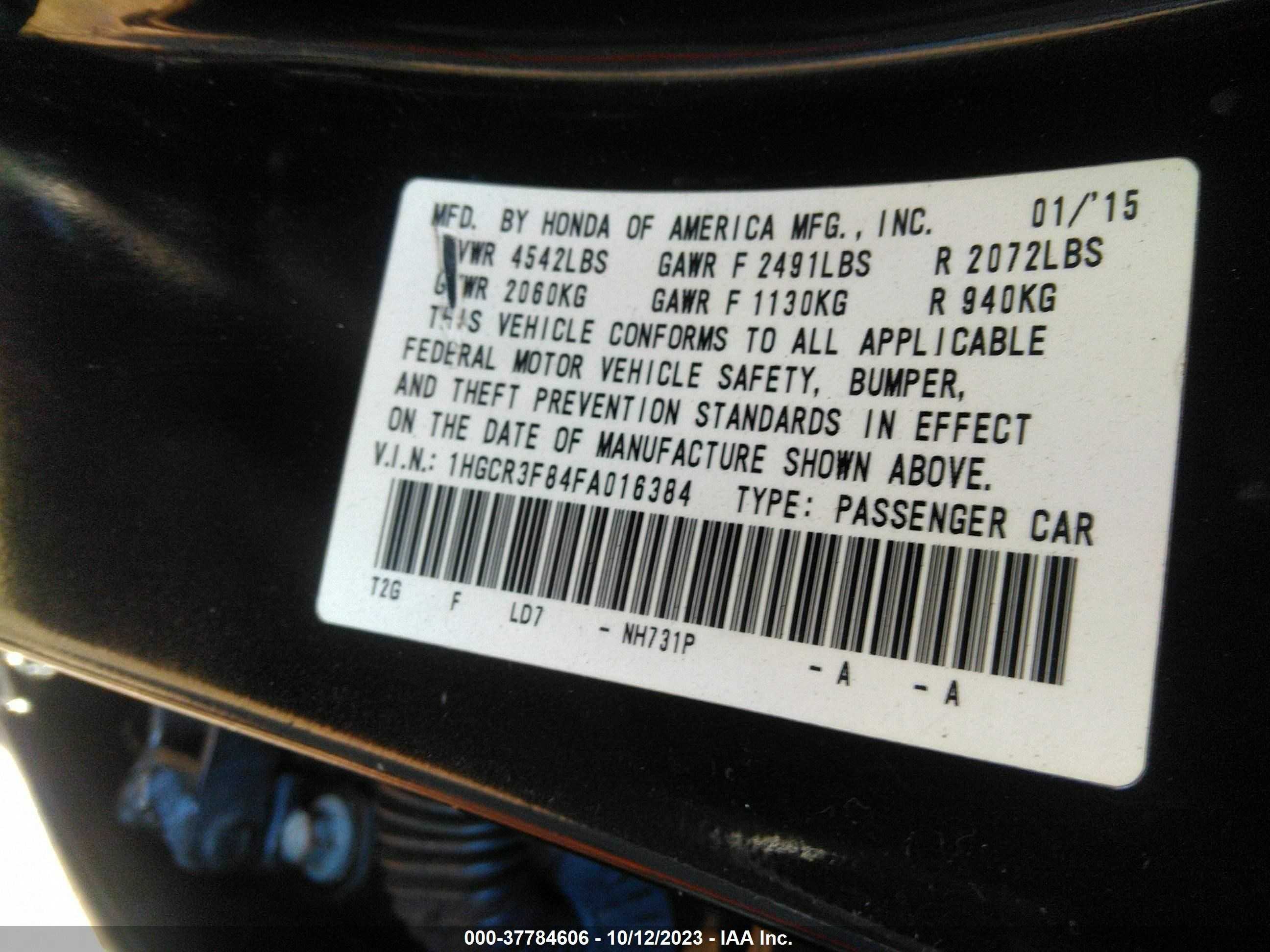 Photo 8 VIN: 1HGCR3F84FA016384 - HONDA ACCORD 