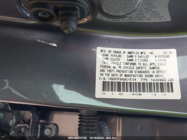 Photo 8 VIN: 1HGCR3F84GA014734 - HONDA ACCORD 