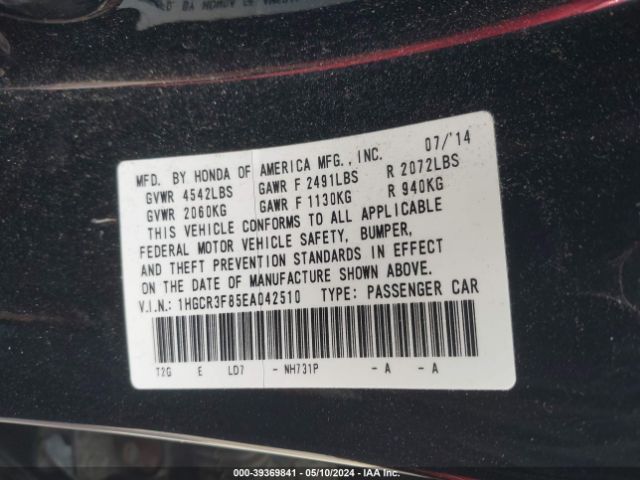 Photo 8 VIN: 1HGCR3F85EA042510 - HONDA ACCORD 