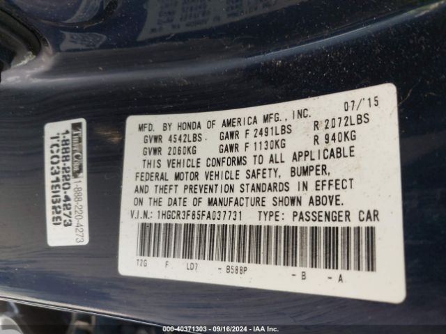 Photo 8 VIN: 1HGCR3F85FA037731 - HONDA ACCORD 