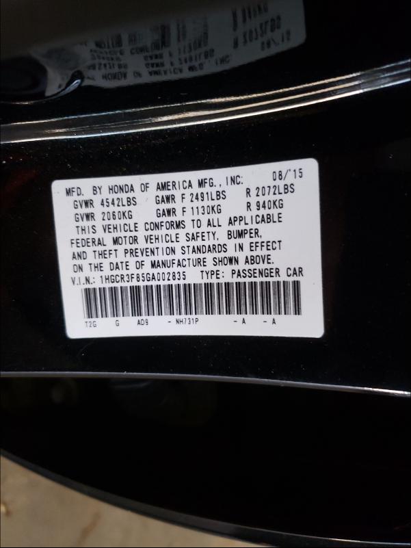 Photo 9 VIN: 1HGCR3F85GA002835 - HONDA ACCORD EXL 