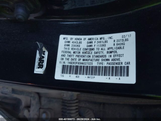 Photo 8 VIN: 1HGCR3F85HA027025 - HONDA ACCORD 