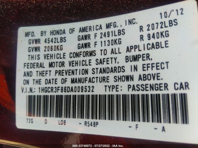 Photo 8 VIN: 1HGCR3F86DA009532 - HONDA ACCORD SDN 