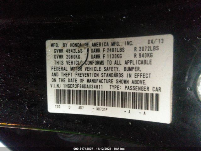 Photo 8 VIN: 1HGCR3F86DA034611 - HONDA ACCORD SDN 