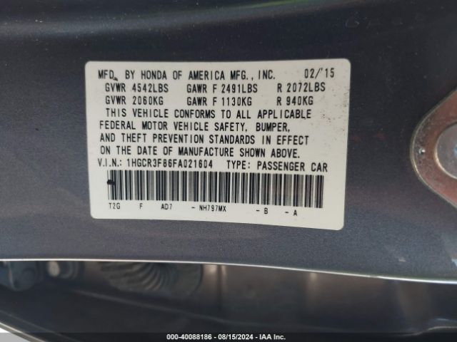 Photo 8 VIN: 1HGCR3F86FA021604 - HONDA ACCORD 