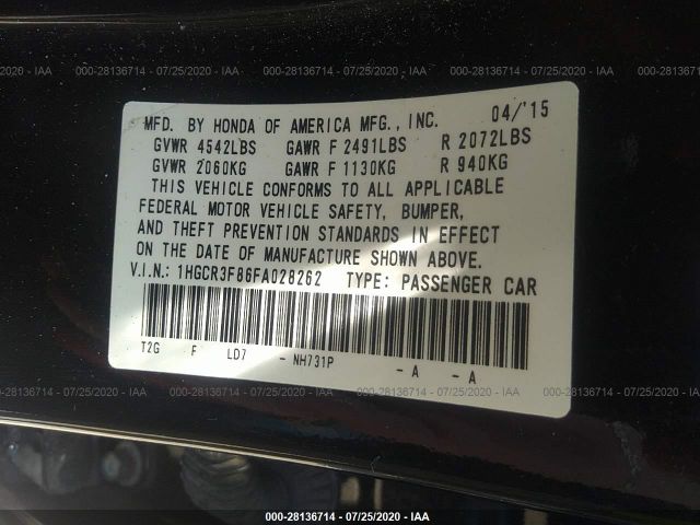 Photo 8 VIN: 1HGCR3F86FA028262 - HONDA ACCORD 