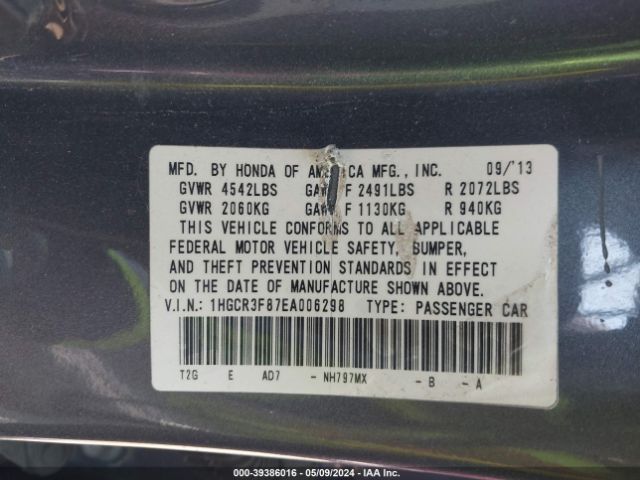 Photo 8 VIN: 1HGCR3F87EA006298 - HONDA ACCORD 