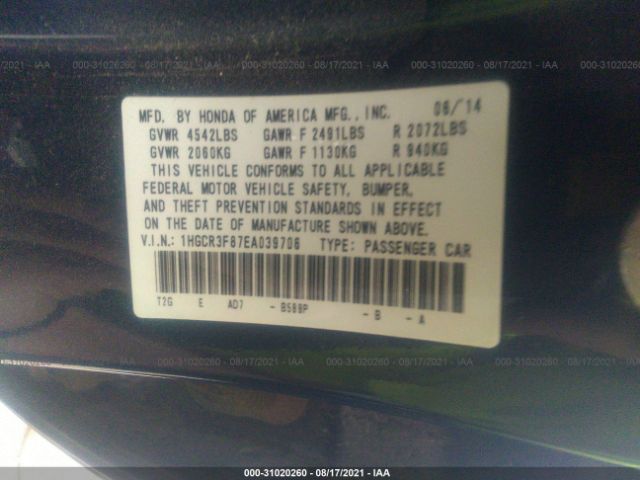 Photo 8 VIN: 1HGCR3F87EA039706 - HONDA ACCORD SDN 