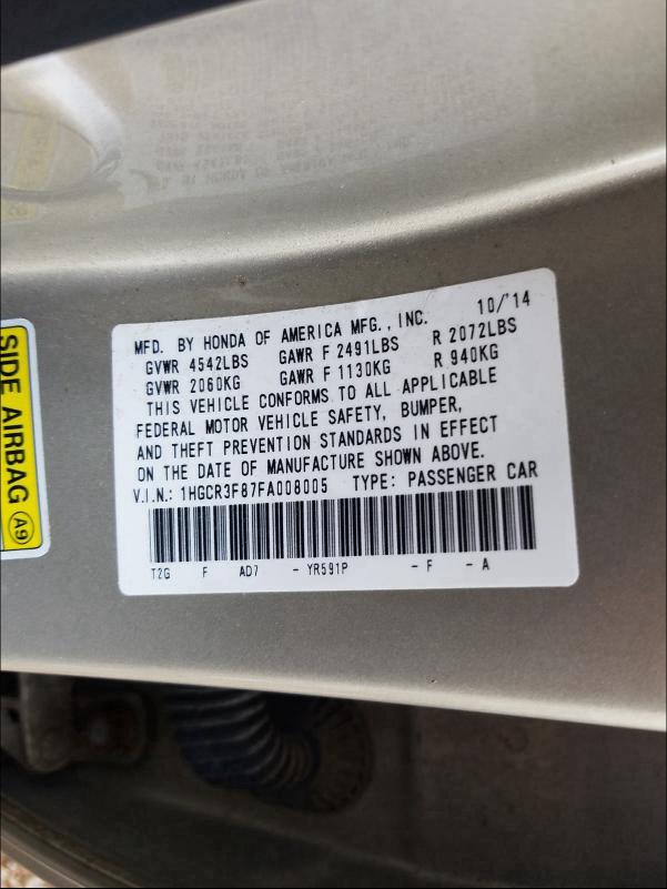 Photo 9 VIN: 1HGCR3F87FA008005 - HONDA ACCORD EXL 