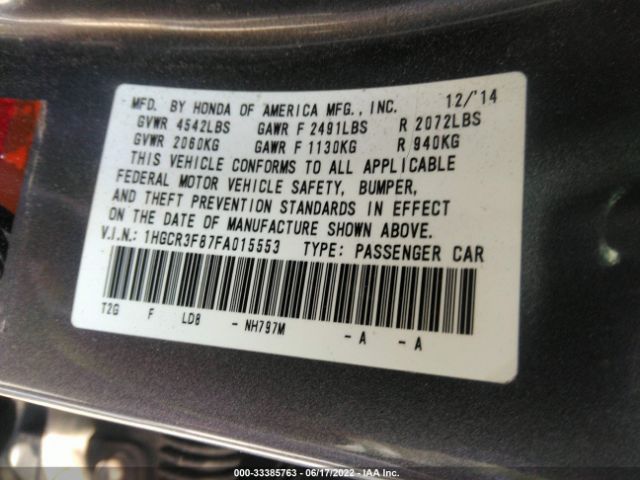 Photo 8 VIN: 1HGCR3F87FA015553 - HONDA ACCORD SEDAN 