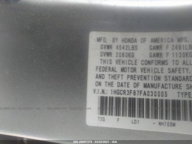 Photo 8 VIN: 1HGCR3F87FA030005 - HONDA ACCORD SEDAN 