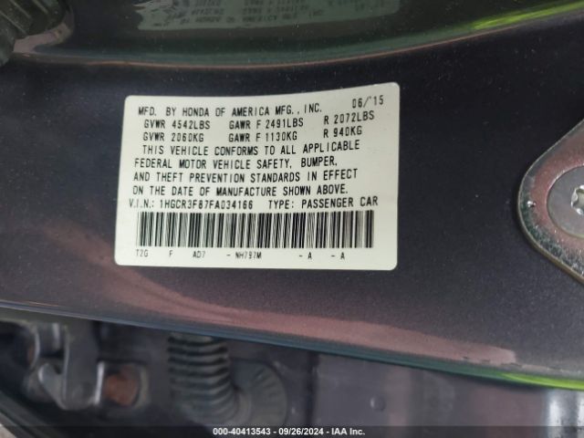 Photo 8 VIN: 1HGCR3F87FA034166 - HONDA ACCORD 