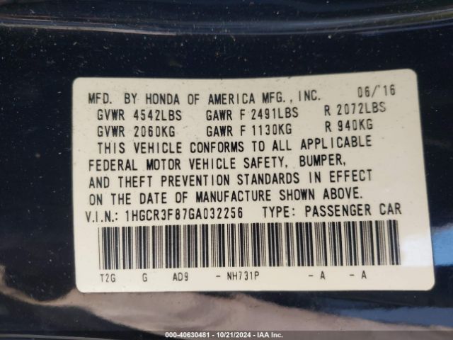 Photo 8 VIN: 1HGCR3F87GA032256 - HONDA ACCORD 