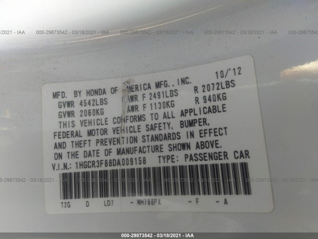 Photo 8 VIN: 1HGCR3F88DA009158 - HONDA ACCORD SDN 