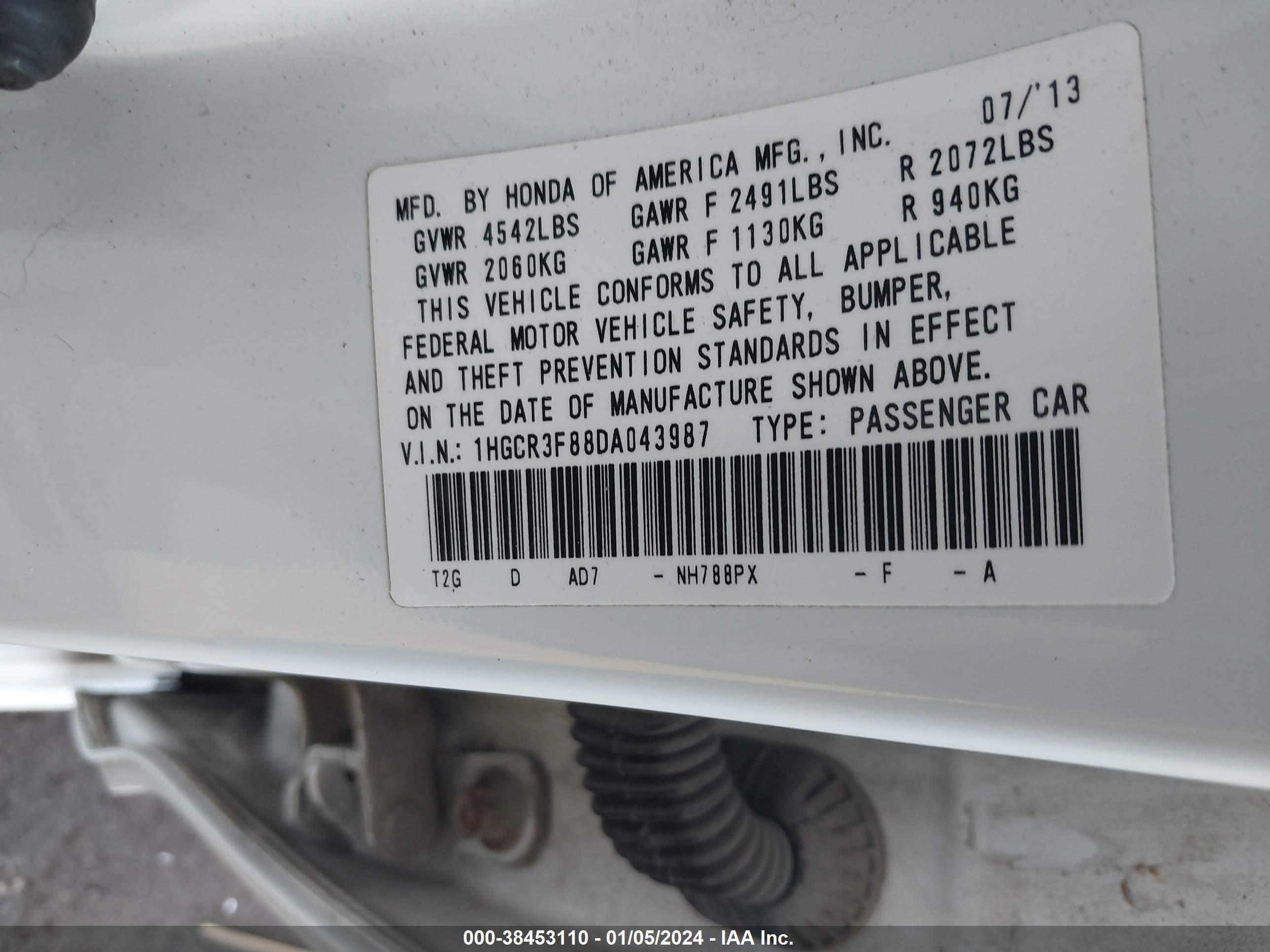 Photo 8 VIN: 1HGCR3F88DA043987 - HONDA ACCORD 