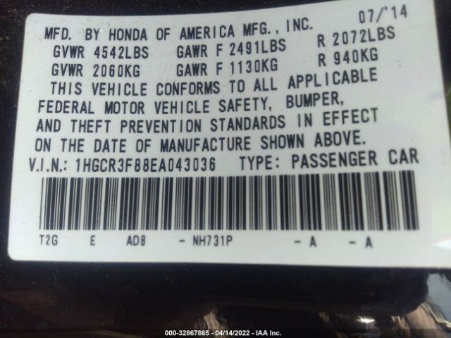 Photo 8 VIN: 1HGCR3F88EA043036 - HONDA ACCORD SEDAN 