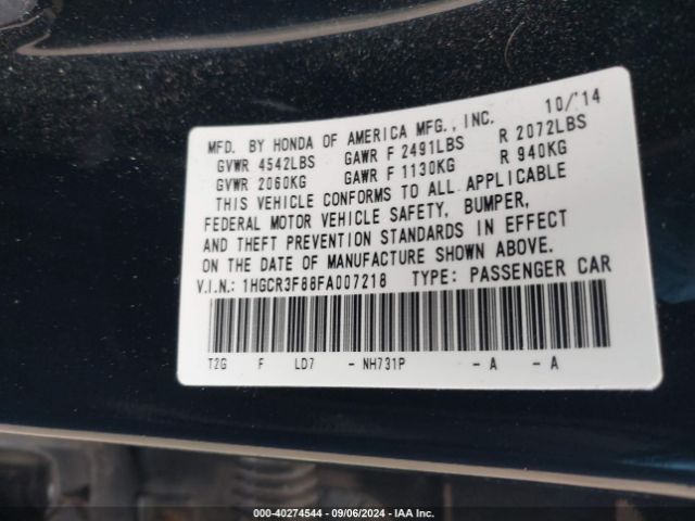 Photo 8 VIN: 1HGCR3F88FA007218 - HONDA ACCORD 