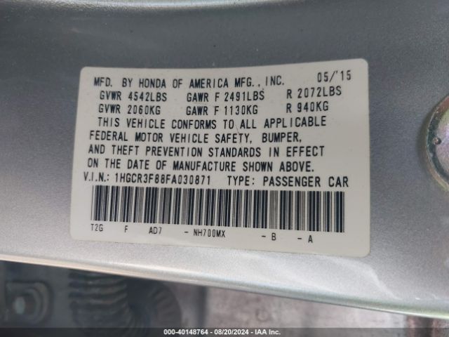 Photo 8 VIN: 1HGCR3F88FA030871 - HONDA ACCORD 