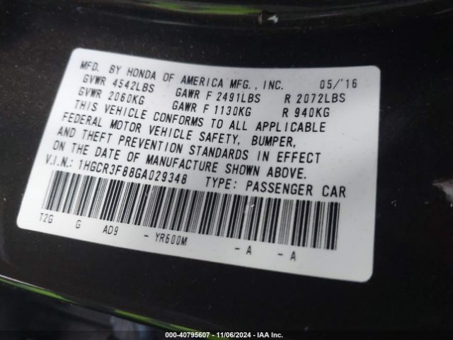 Photo 8 VIN: 1HGCR3F88GA029348 - HONDA ACCORD 