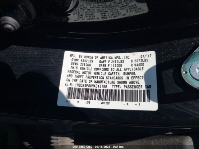 Photo 8 VIN: 1HGCR3F88HA040190 - HONDA ACCORD 