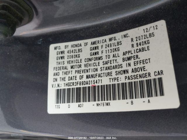 Photo 8 VIN: 1HGCR3F89DA015471 - HONDA ACCORD 