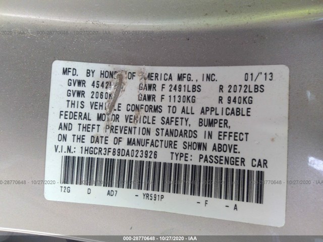 Photo 8 VIN: 1HGCR3F89DA023926 - HONDA ACCORD SDN 