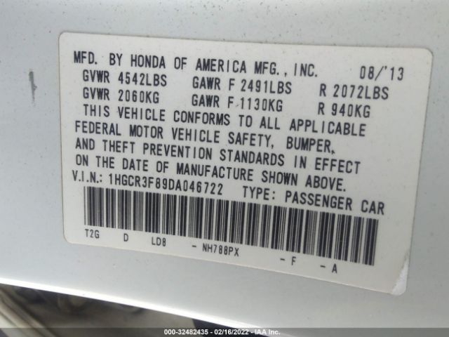 Photo 8 VIN: 1HGCR3F89DA046722 - HONDA ACCORD EXL 