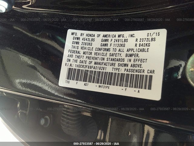 Photo 8 VIN: 1HGCR3F89FA018261 - HONDA ACCORD 