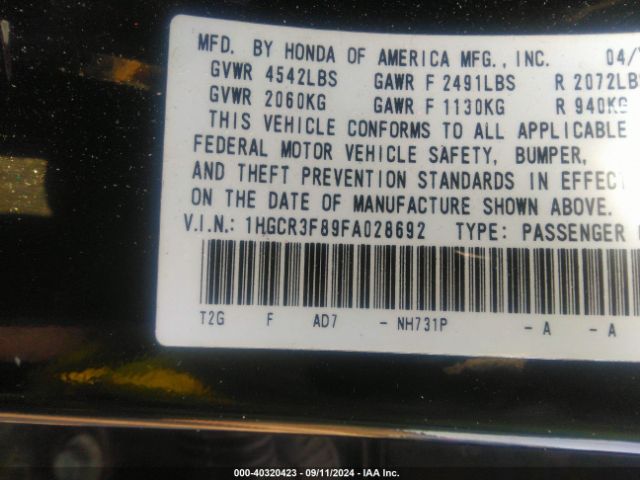 Photo 8 VIN: 1HGCR3F89FA028692 - HONDA ACCORD 