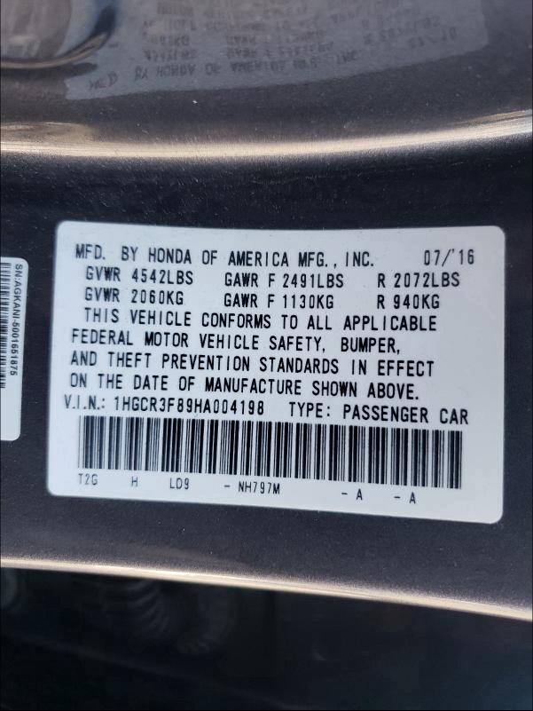 Photo 9 VIN: 1HGCR3F89HA004198 - HONDA ACCORD EXL 