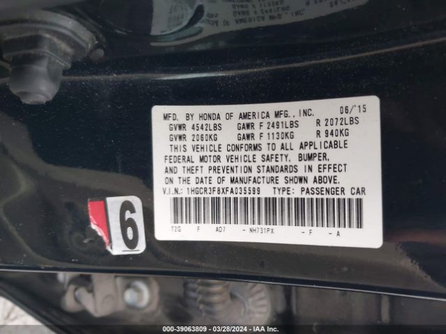 Photo 8 VIN: 1HGCR3F8XFA035599 - HONDA ACCORD 