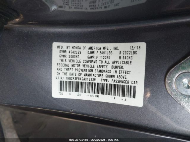 Photo 8 VIN: 1HGCR3F8XGA015239 - HONDA ACCORD 